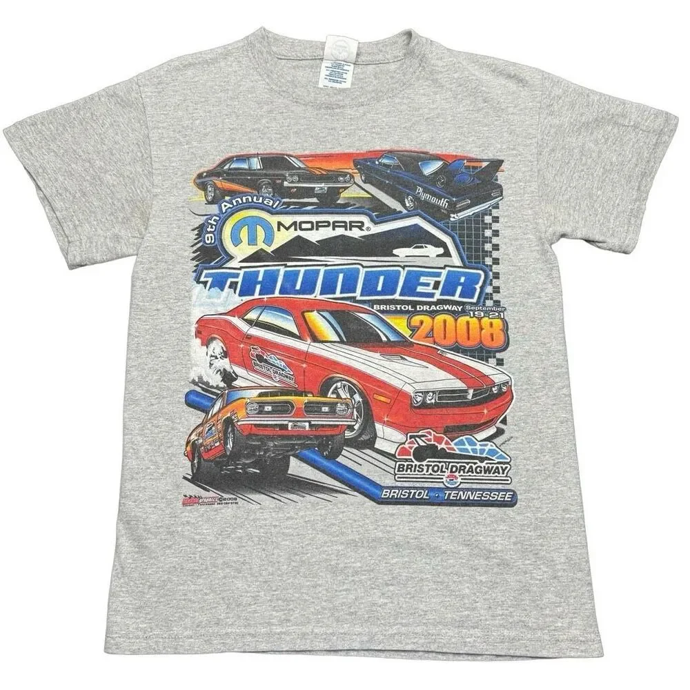 Mopar Thunder Bristol 2008 Men’s S Gray Graphic Print T Shirt Racing Cars - Picture 1 of 7